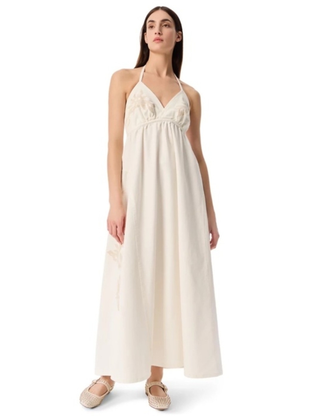 Robert Rodriguez Cream Halter Empire Maxi Slip Dress